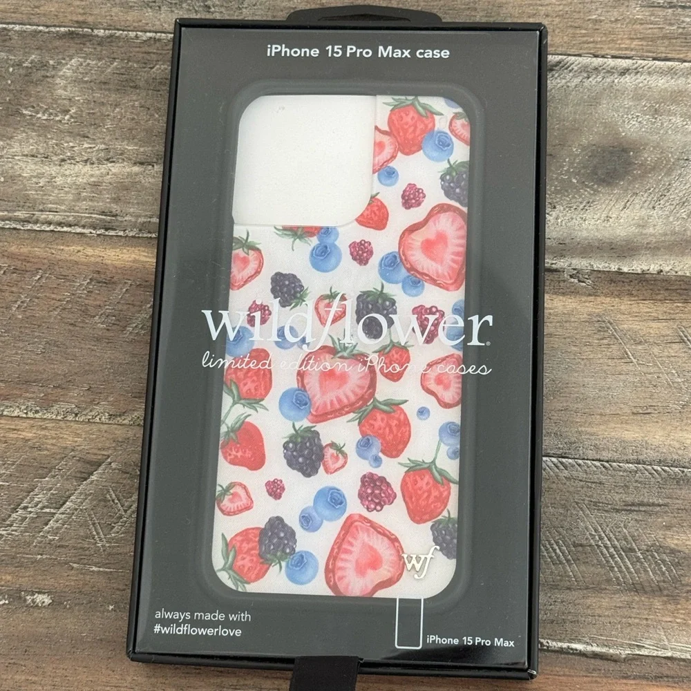 Wildflower iPhone 15 Pro Max Case White Floral Strawberry Berry Design